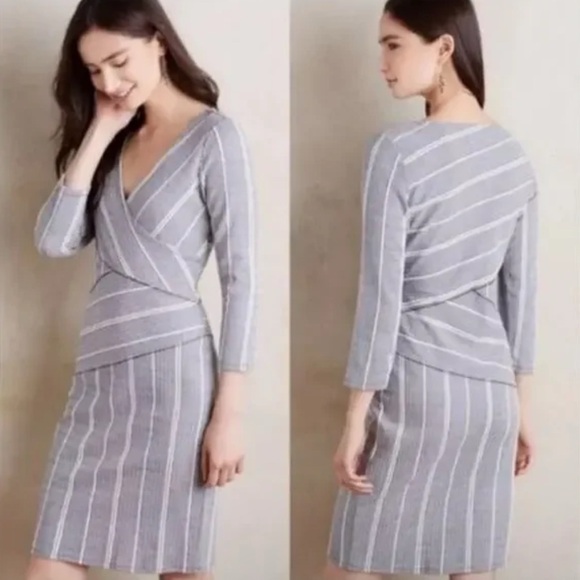 Maeve Dresses & Skirts - Anthropologie Maeve Amelia Column Stripe Faux Wrap Dress Bandage Dress Bodycon